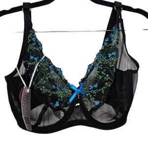 NEW Freya 28K Plunge Black Sheer Lace Underwire Bra Lingerie Show Off Floral